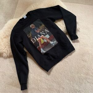 Vintage Princess Diana British Royalty Retro Black Cotton Sweater Sweatshirt S